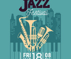 Poster for the Jazz Festival with Saxophone, Wind Instruments and a Microphone