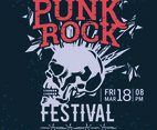 Hipster Punk Rock Festival Poster with Skull and Stars lightning Starburst