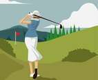 Vintage Golf Lady Illustration Vector