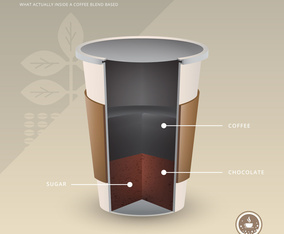 Coffee Shop Logo with Coffee Anatomy Ingredients Realistic Illustration.