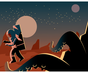 Astronaut And a Monster in Mars Vector