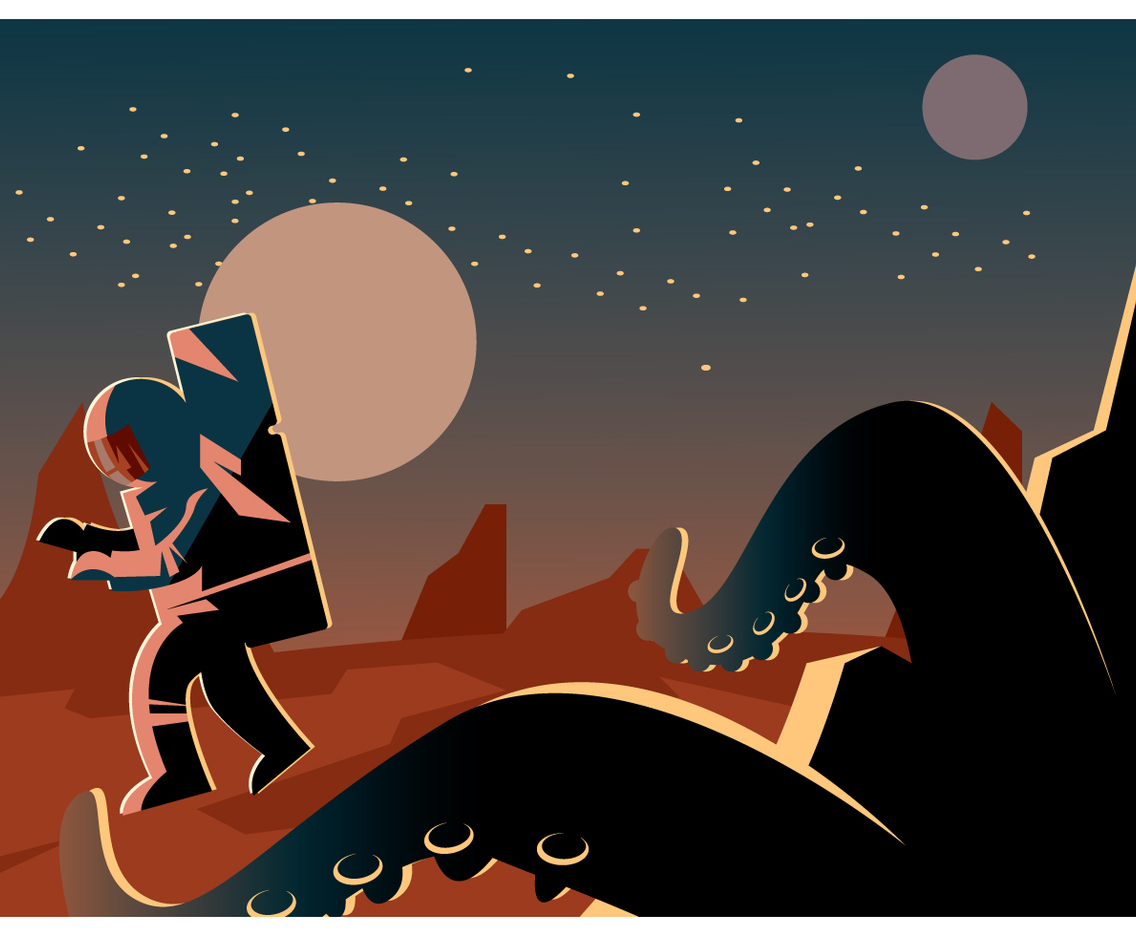 Astronaut And a Monster in Mars Vector