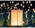 Kids Couple with Sky Lantern Vector