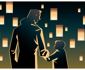 Dad And Little Girl at Sky Lantern Festival Vector