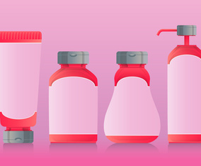 Rose Gold Bottles and or Cosmetic Set Realistic Illustration