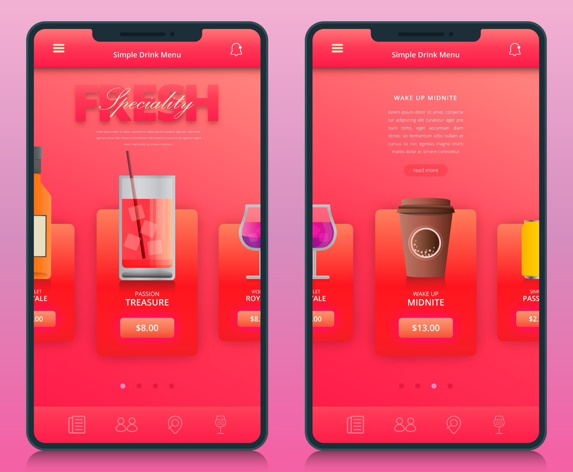 High Detailed Realistic  Rosegold Drink Order Application