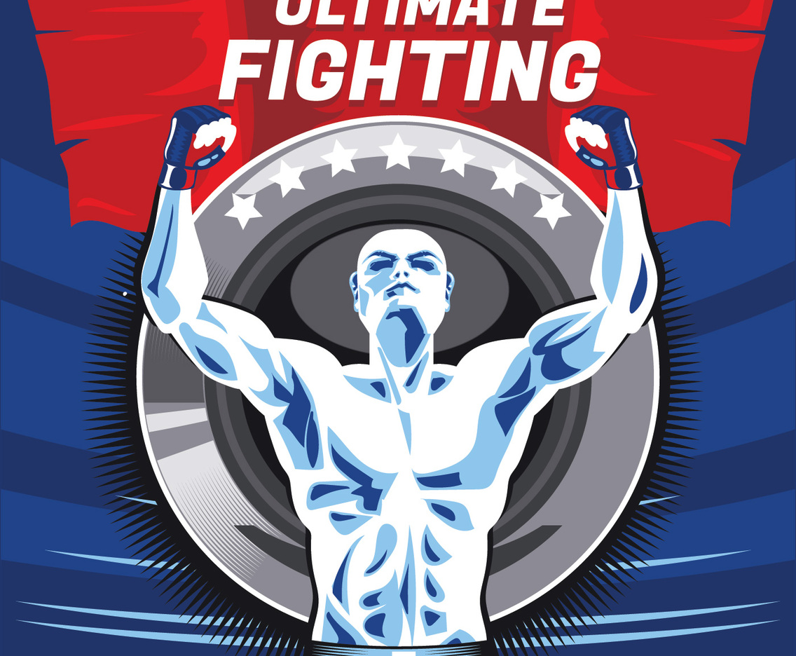 Powerful aggressive boxer is showing his muscles on Ultimate Fighting