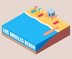 Los Angeles Beach Life Picnic Isometric Illustration