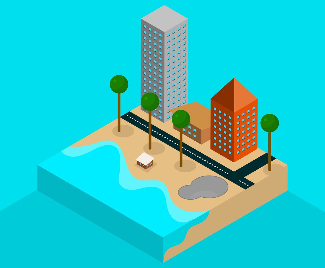 Flat Isometric Venice Beach Vector Illustration