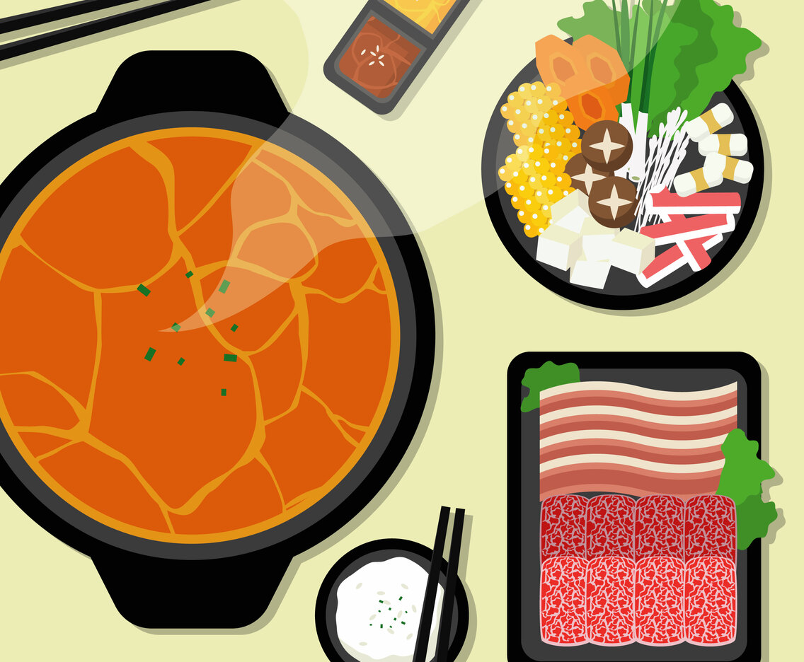 Hotpot and ingredients illustration