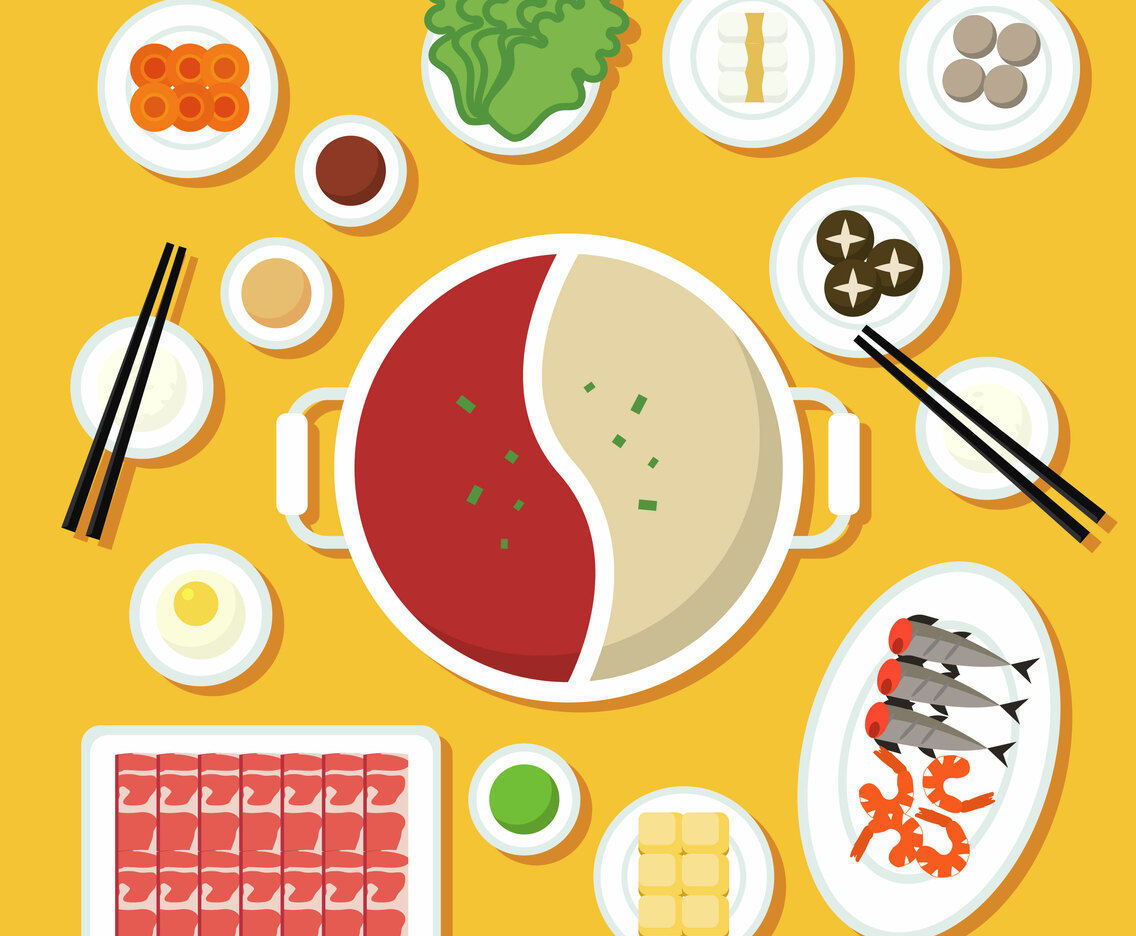 Hotpot and ingredients illustration