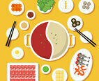 Hotpot and ingredients illustration