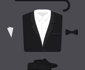 Set Of Walking Stick, Tuxedo, Shoes, Tie