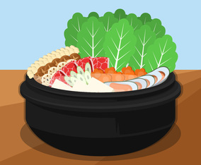 Hotpot and Ingredients Vector Illustration