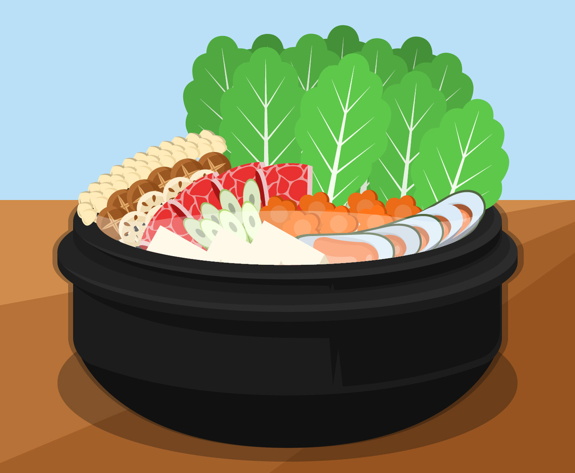 Hotpot and Ingredients Vector Illustration