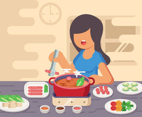 Young Lady Prepares Hotpot Illustration