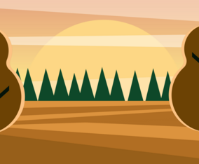 Clean and Simple Modern Abstract Geometric Forest Landscape in The Sunset