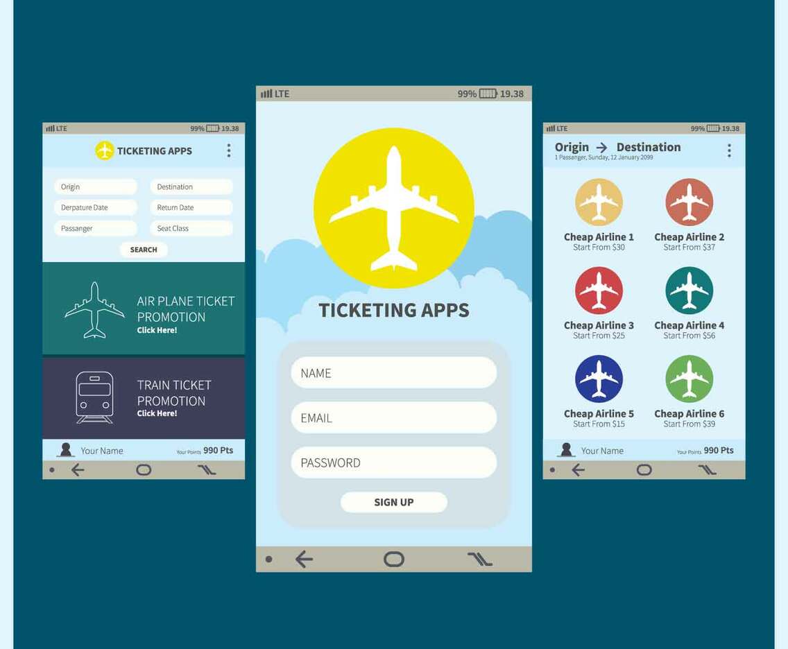 Ticketing Mobile Apps GUI Illustration