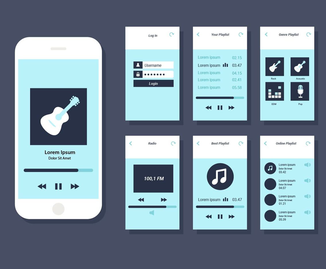 Music Mobile App GUI Vector