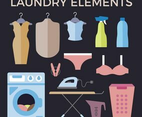 Flat Washing Machine and Laundry Vector