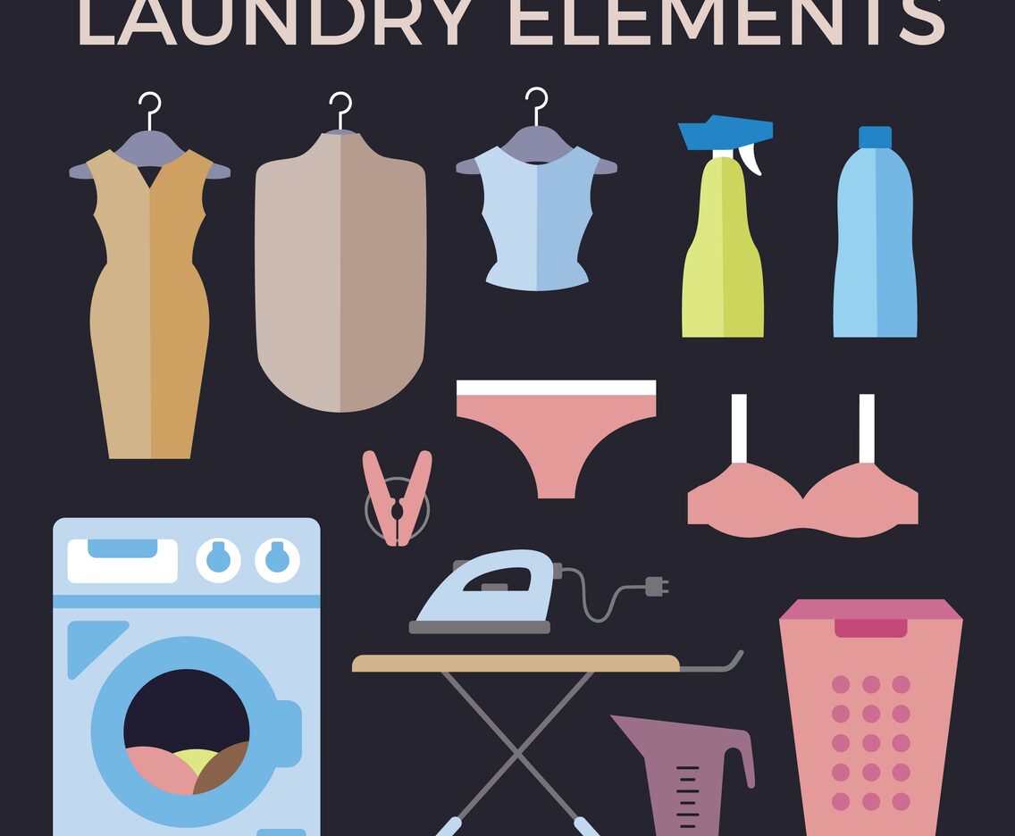 Flat Washing Machine and Laundry Vector