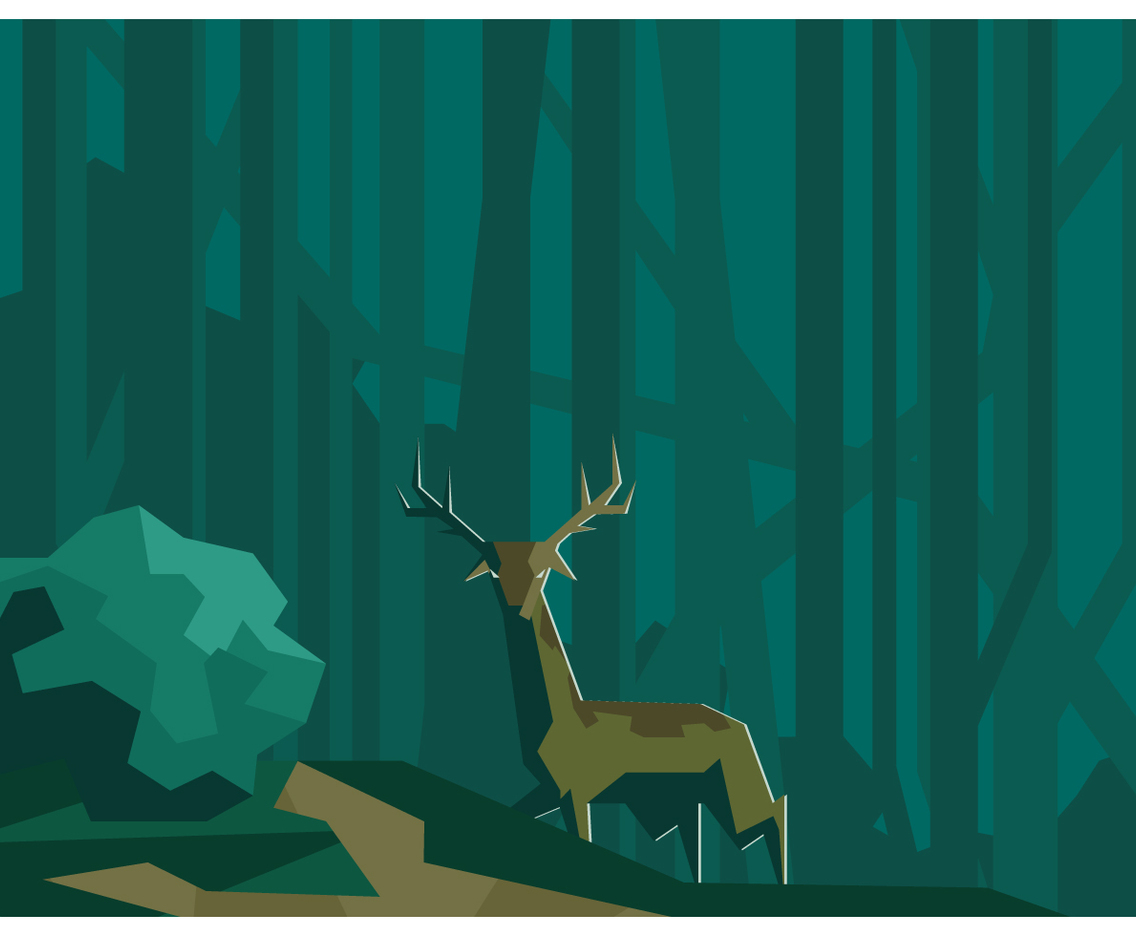 Low Poly Forest and Deer Vector
