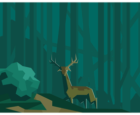 Low Poly Forest and Deer Vector