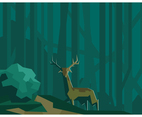 Low Poly Forest and Deer Vector