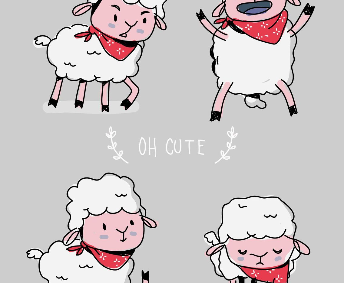Cute Sheep Character Doodle Vector Illustration