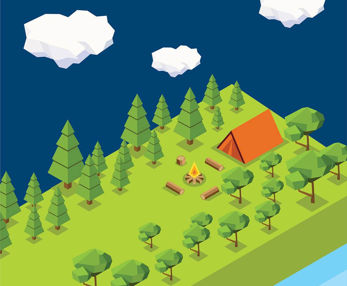 Low Poly Forest Camping Vector