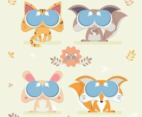 Cute Critter Big Eyes Set Vector