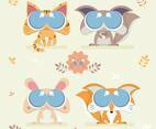 Cute Critter Big Eyes Set Vector