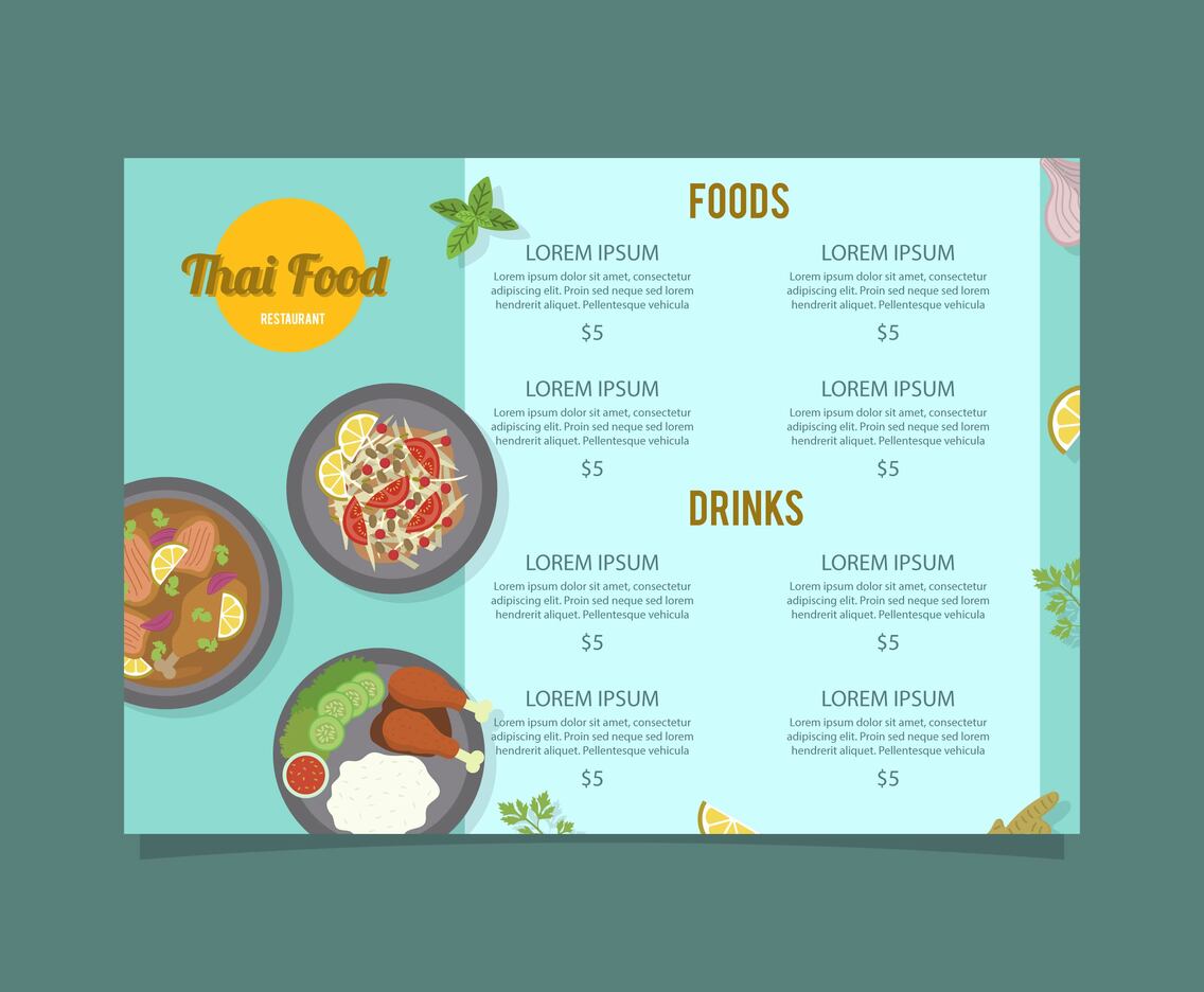Thailand Food Menu Vector Template