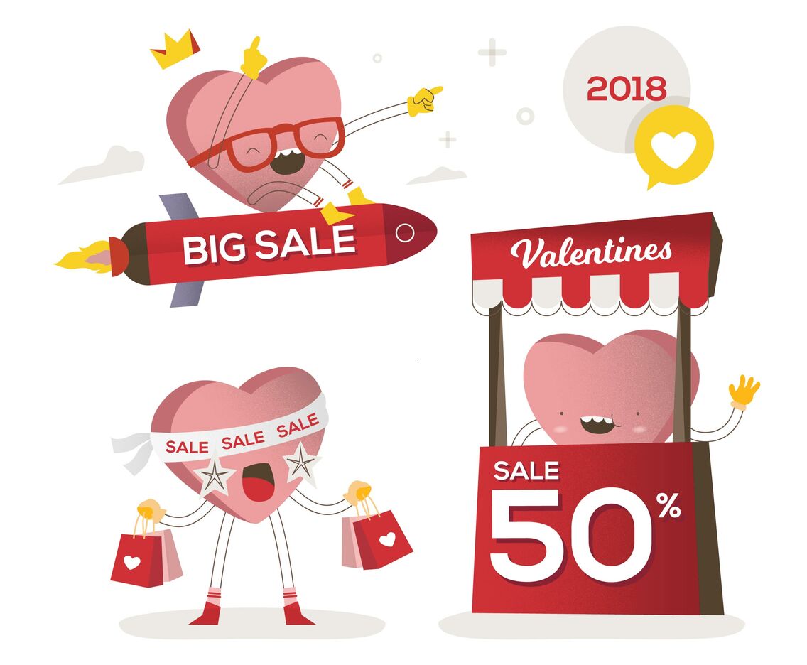 Valentines Day Sale  Funny Character Vector Illustration