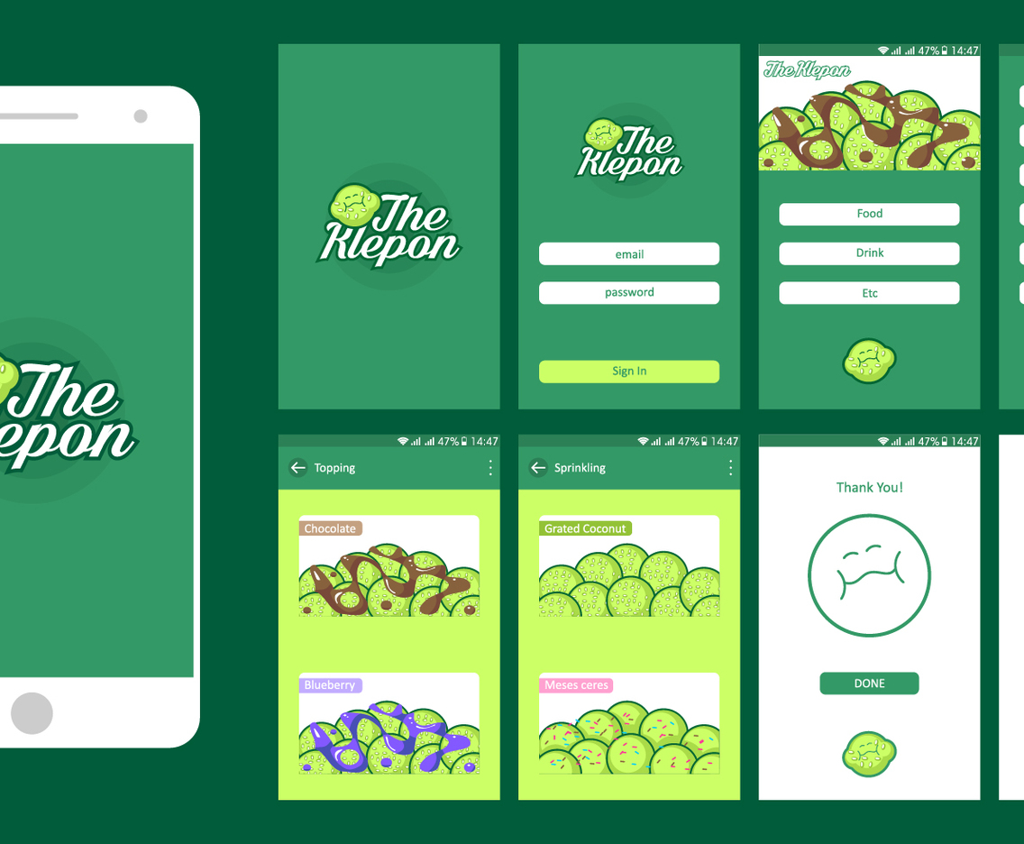 The Klepon Online Food Shop Mobile App UI Free Vector