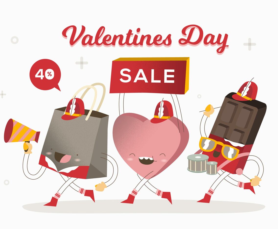 Valentines Day Sale  Funny Character Vector Illustration
