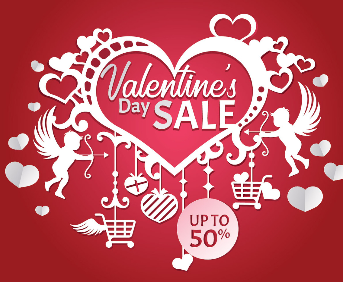 Valentines Day Sale, Poster Template Vector Illustration