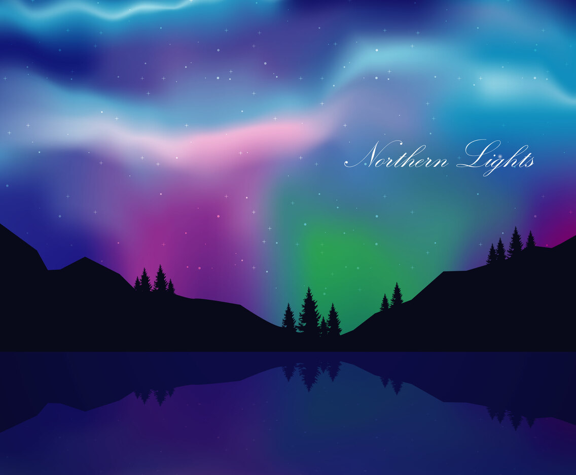 Northern Lights Landscape Illustration