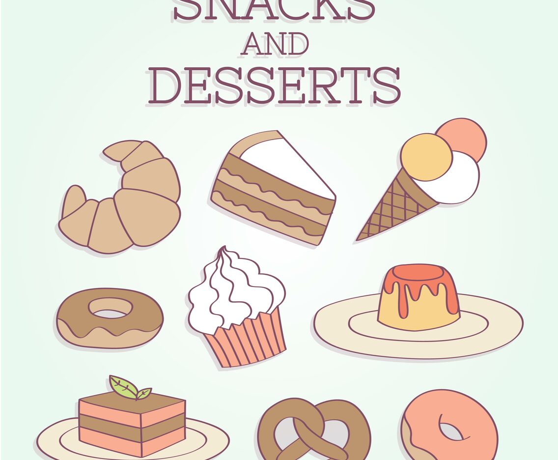 Hand Drawn Snacks and Desserts Vector