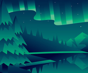 Northern Lights Landscape Green Vector