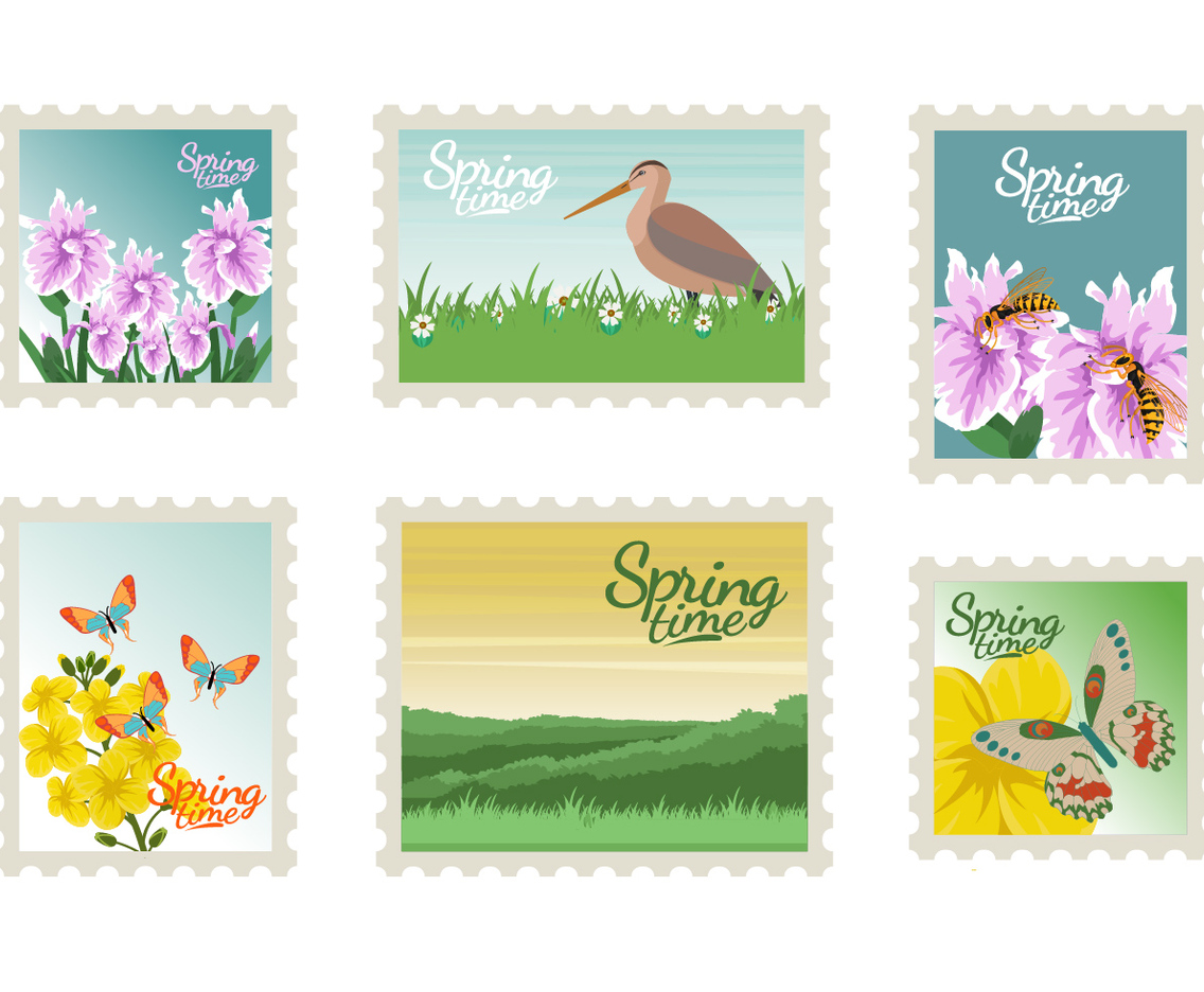 Springtime Postage Stamps Vector Collection