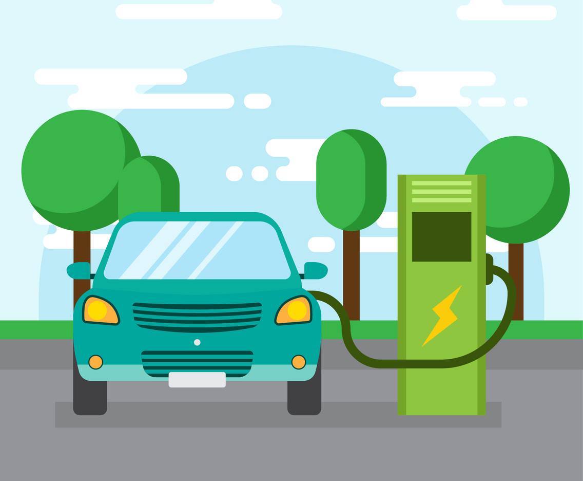 Free Electric Car Charging Vector Illustration