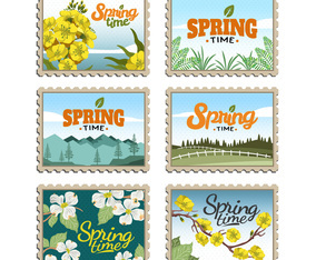 Springtime Postage Stamps Vector Collection
