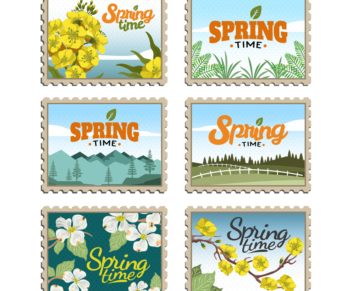 Springtime Postage Stamps Vector Collection