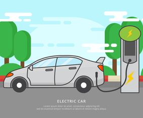 Free Electric Car Charging Vector Illustration