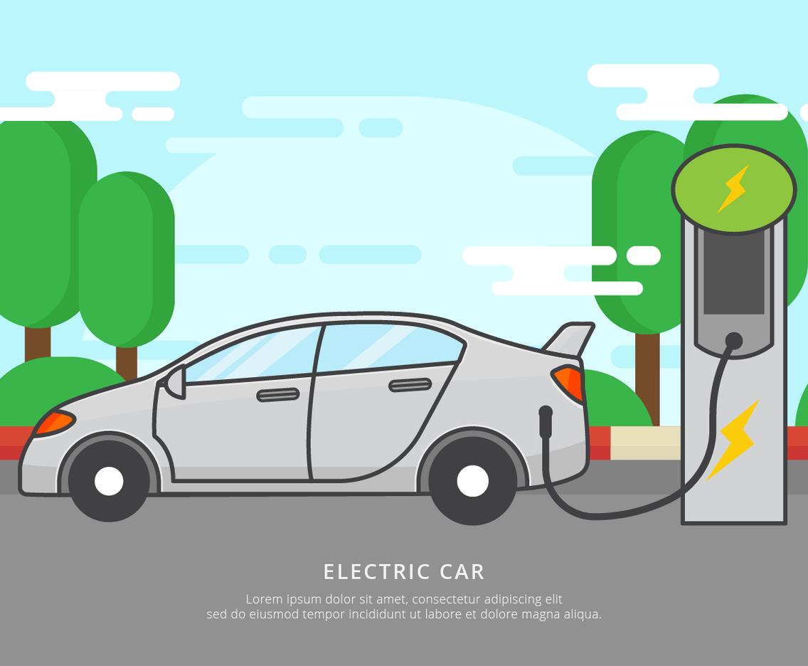 Free Electric Car Charging Vector Illustration