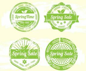 Color Postage Stamps With Nature Symbols Set