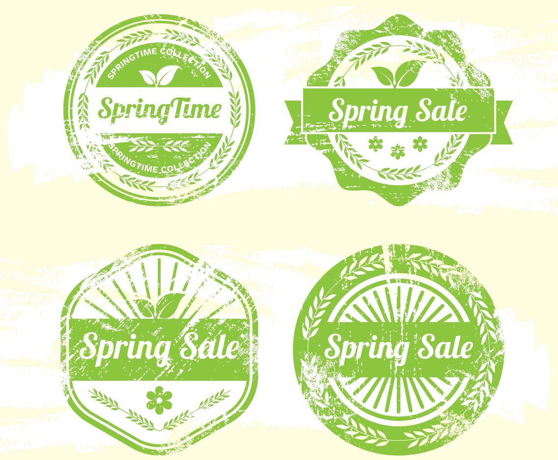 Color Postage Stamps With Nature Symbols Set