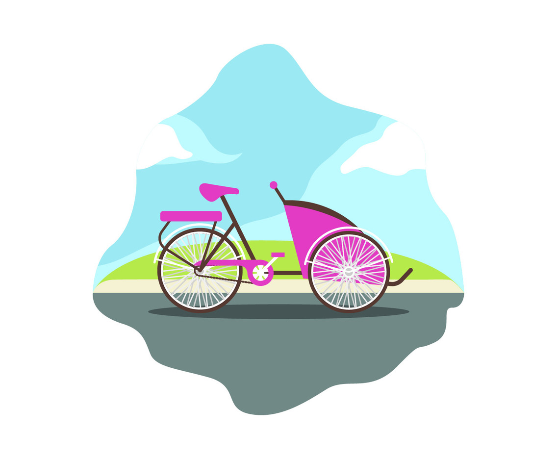 Trishaw flat vector illustration