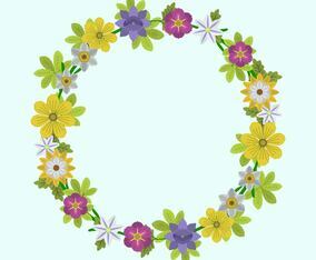 Flat  Spring flower and leaf Wreath Vector Illustration